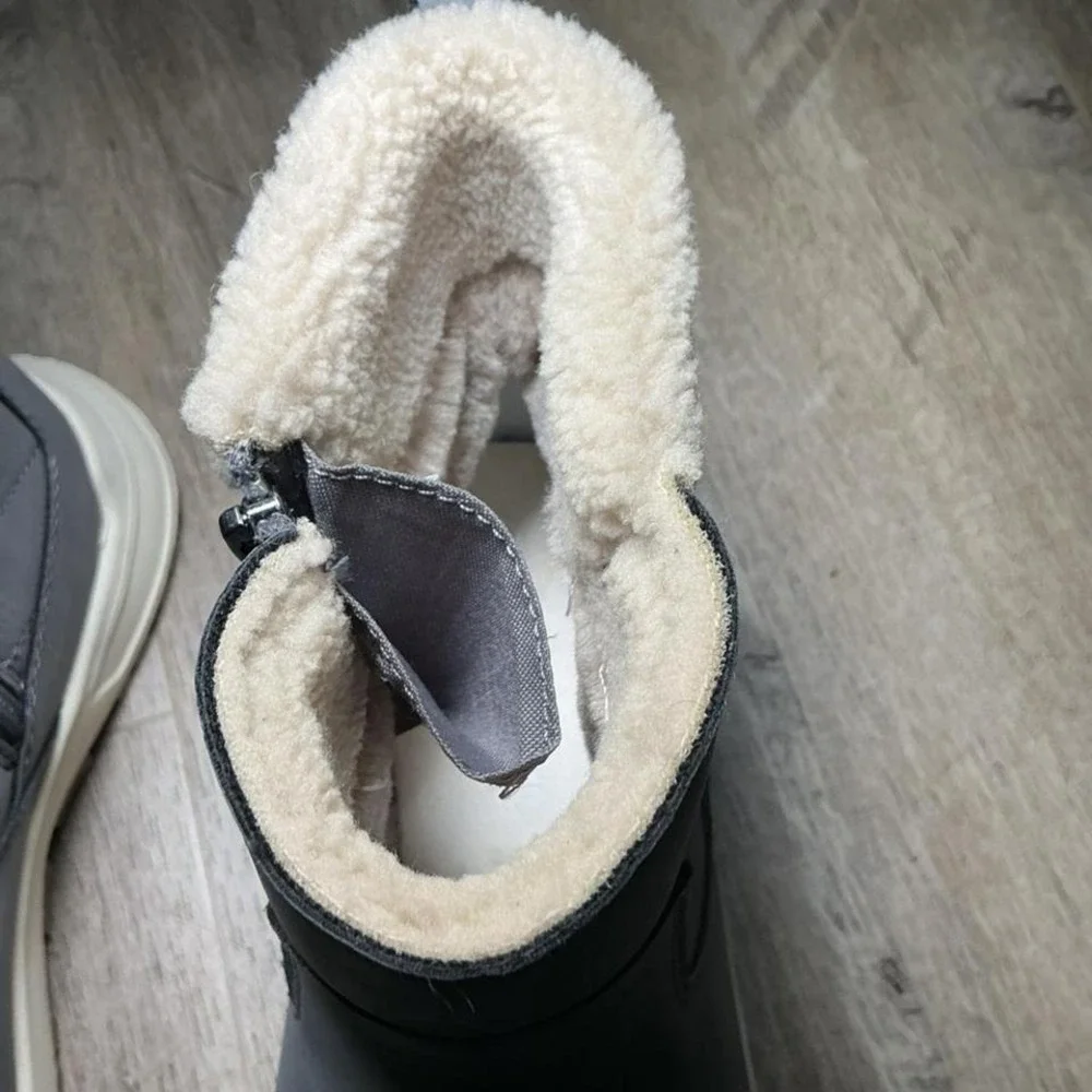 Khombu Grey Leather‎ Fur Lined Ankle Boots Winter Size 9 NWT